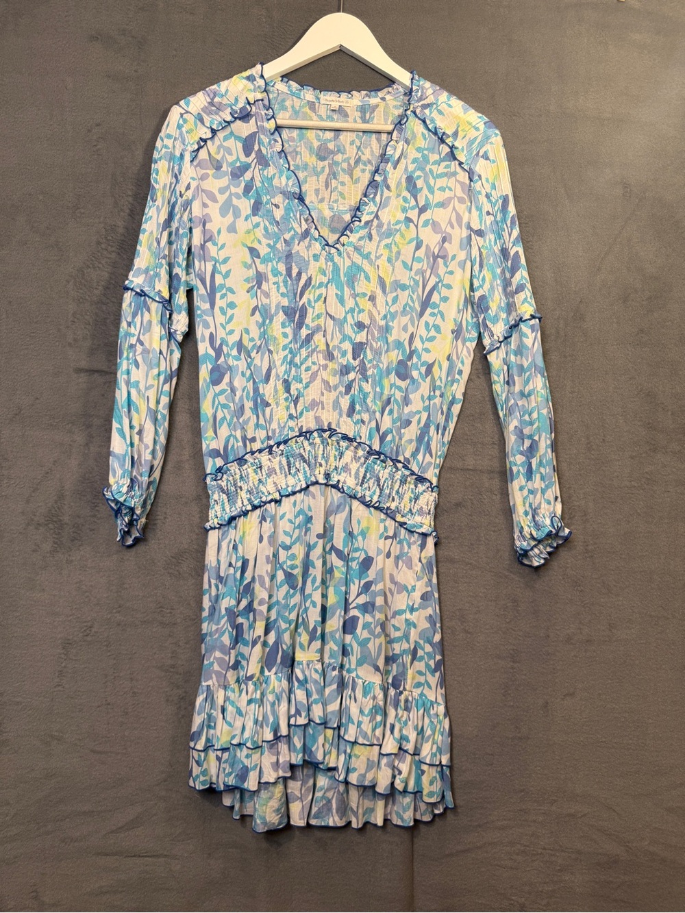 Poupette St. Barth Blue Floral Long-Sleeve Ruffle Dress Beachy